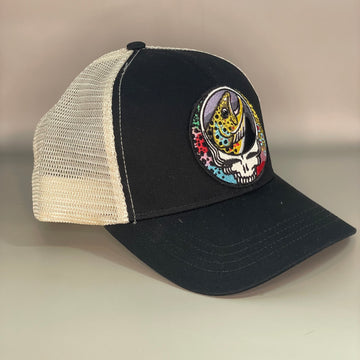 Steal Your Face Trout Trio ECOnscious Black  Recycled Trucker Hat  embroidered patch fishing hat FREE SHIPPING