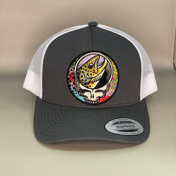Steal Your Face Trout Trio Classic Trucker Hat gunmetal grey retro embroidered patch fishing hat FREE SHIPPING