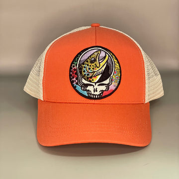 Steal Your Face Trout Trio ECOnscious ECO Recycled Steal Your Face Trout Trio Creamsicle Orange Trucker Hat  embroidered patch fishing hat (Copy)