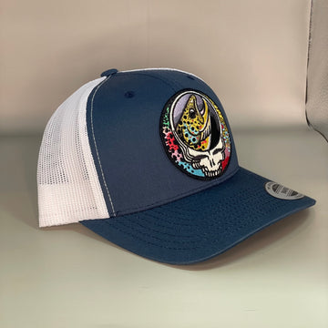 Steal Your Face Trout Trio Trucker Hat navy/white retro embroidered fishing hat FREE SHIPPING