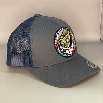 Steal Your Face Trout Trio Trucker Hat charcoal/navy retro embroidered fishing hat FREE SHIPPING