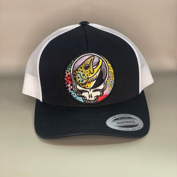 Steal Your Face Trout Trio Trucker Hat black/white retro embroidered fishing hat FREE SHIPPING