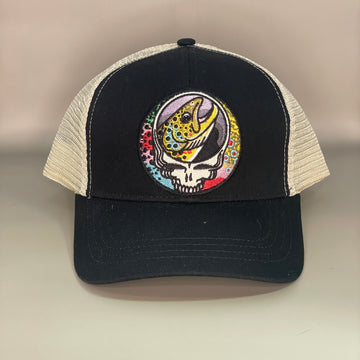 Steal Your Face Trout Trio ECOnscious Black  Recycled Trucker Hat  embroidered patch fishing hat FREE SHIPPING