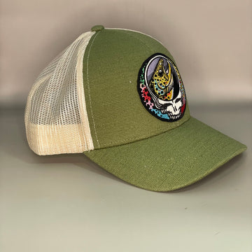 Steal Your Face Trout Trio ECOnscious HEMP blend  Structured Trucker Hat  embroidered patch lucky fishing hat FREE SHIPPING