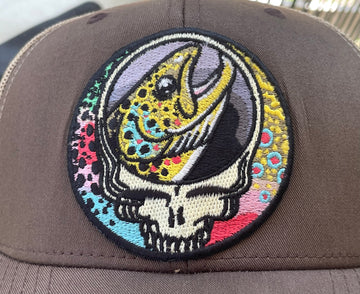 Steal Your Face Trout Trio Trucker Hat brown/khaki retro embroidered fishing hat FREE SHIPPING