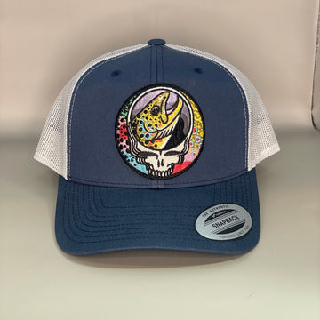 Steal Your Face Trout Trio Trucker Hat navy/gray retro embroidered fishing hat FREE SHIPPING