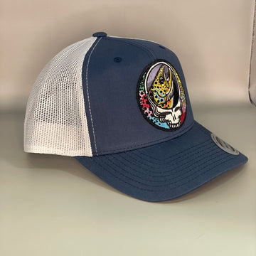 Steal Your Face Trout Trio Trucker Hat navy/gray retro embroidered fishing hat FREE SHIPPING