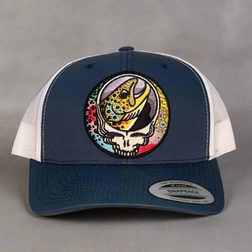 Steal Your Face Trout Trio Trucker Hat navy/white retro embroidered fishing hat FREE SHIPPING
