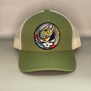 Steal Your Face Trout Trio ECOnscious HEMP blend  Structured Trucker Hat  embroidered patch lucky fishing hat FREE SHIPPING