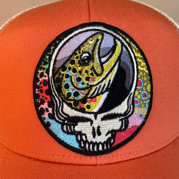 Steal Your Face Trout Trio ECOnscious ECO Recycled Steal Your Face Trout Trio Creamsicle Orange Trucker Hat  embroidered patch fishing hat (Copy)