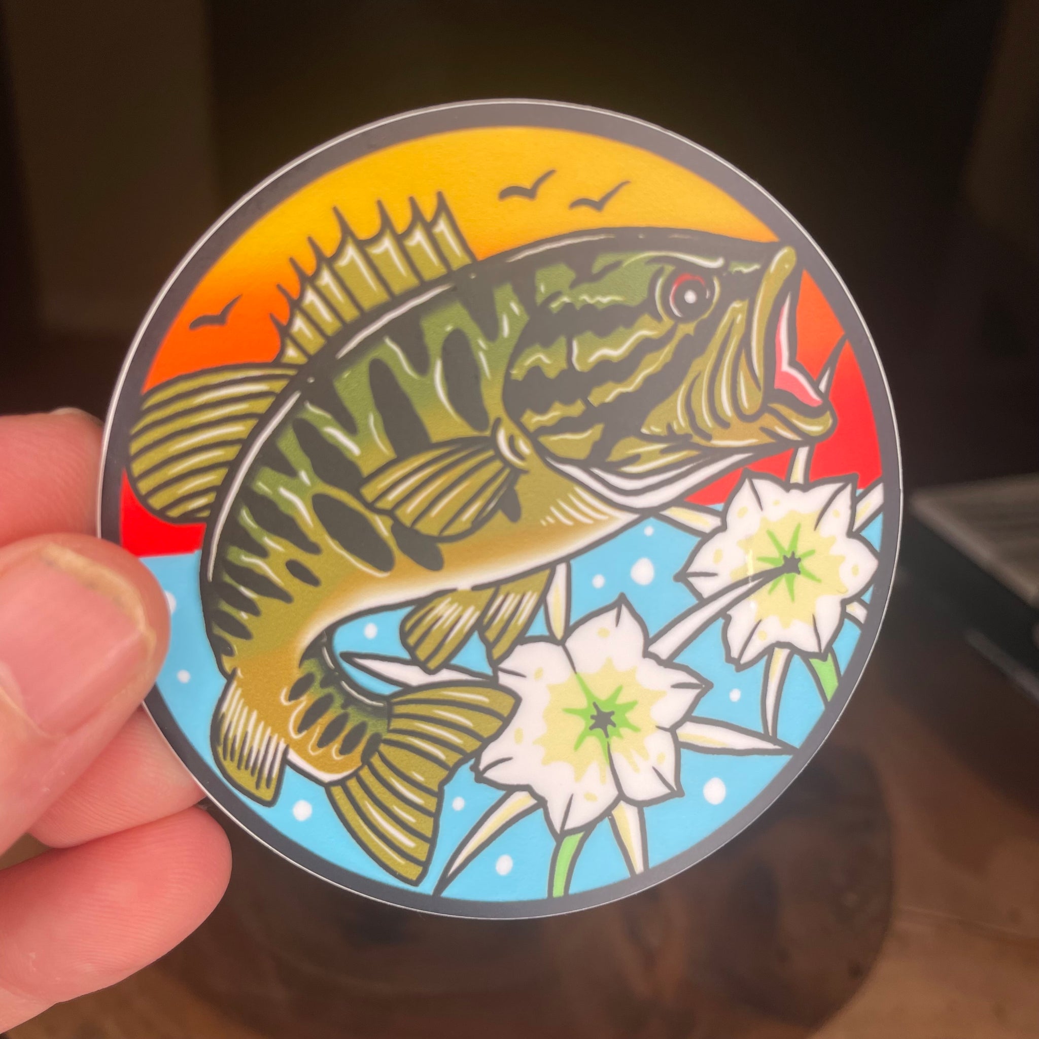 Shoal Bass with Shoal Lillies Fishing sticker / slap weatherproof vinyl