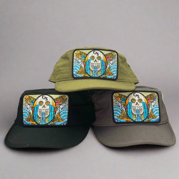 Calavera y Truchas ECOnscious Organic ECO Corps (Skull w Trout) “Castro” Hat  embroidered patch fishing hat