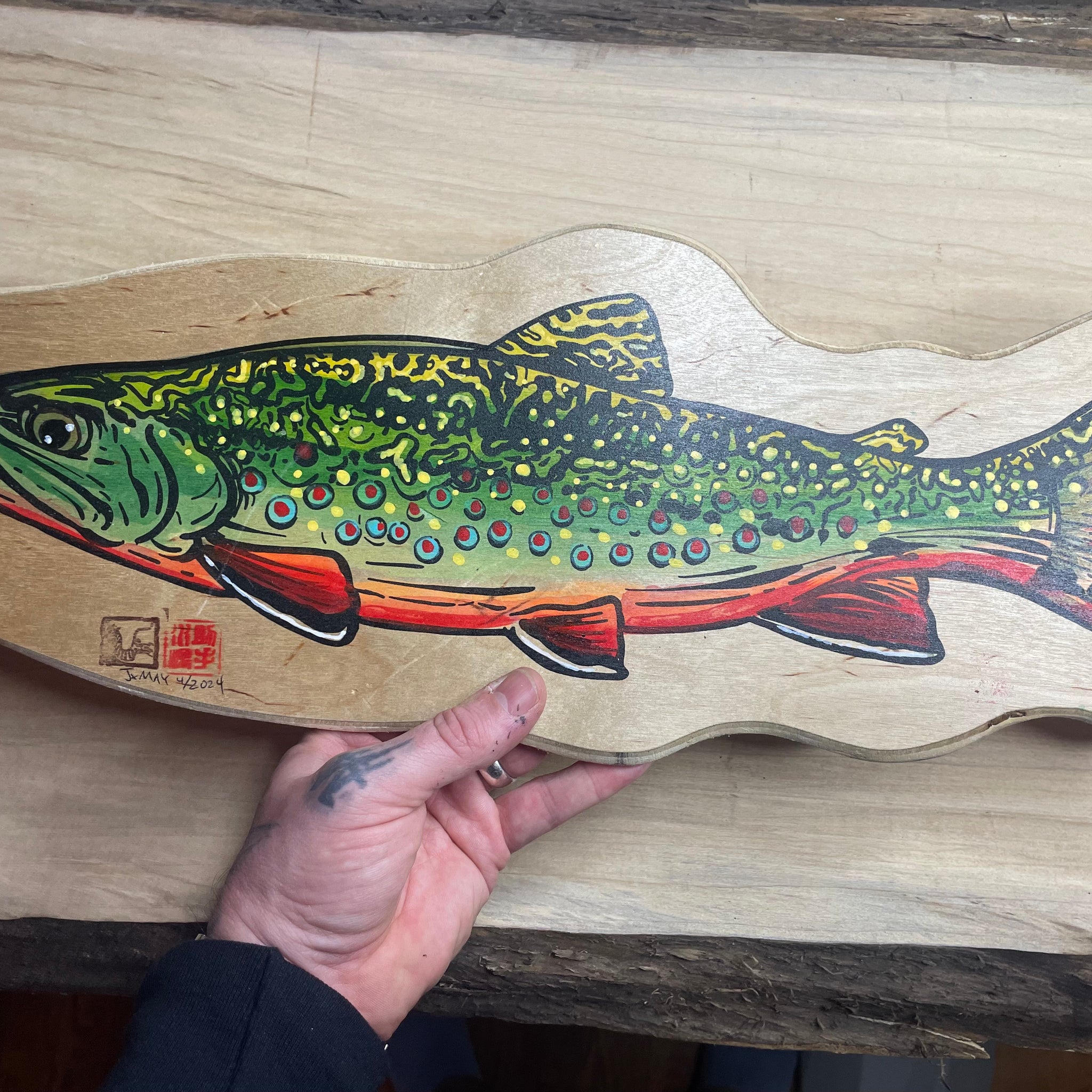 Brook Trout Painting scale view Fly Fishing Art, Wildlife Art, Cabin Art, Gifts for Anglers