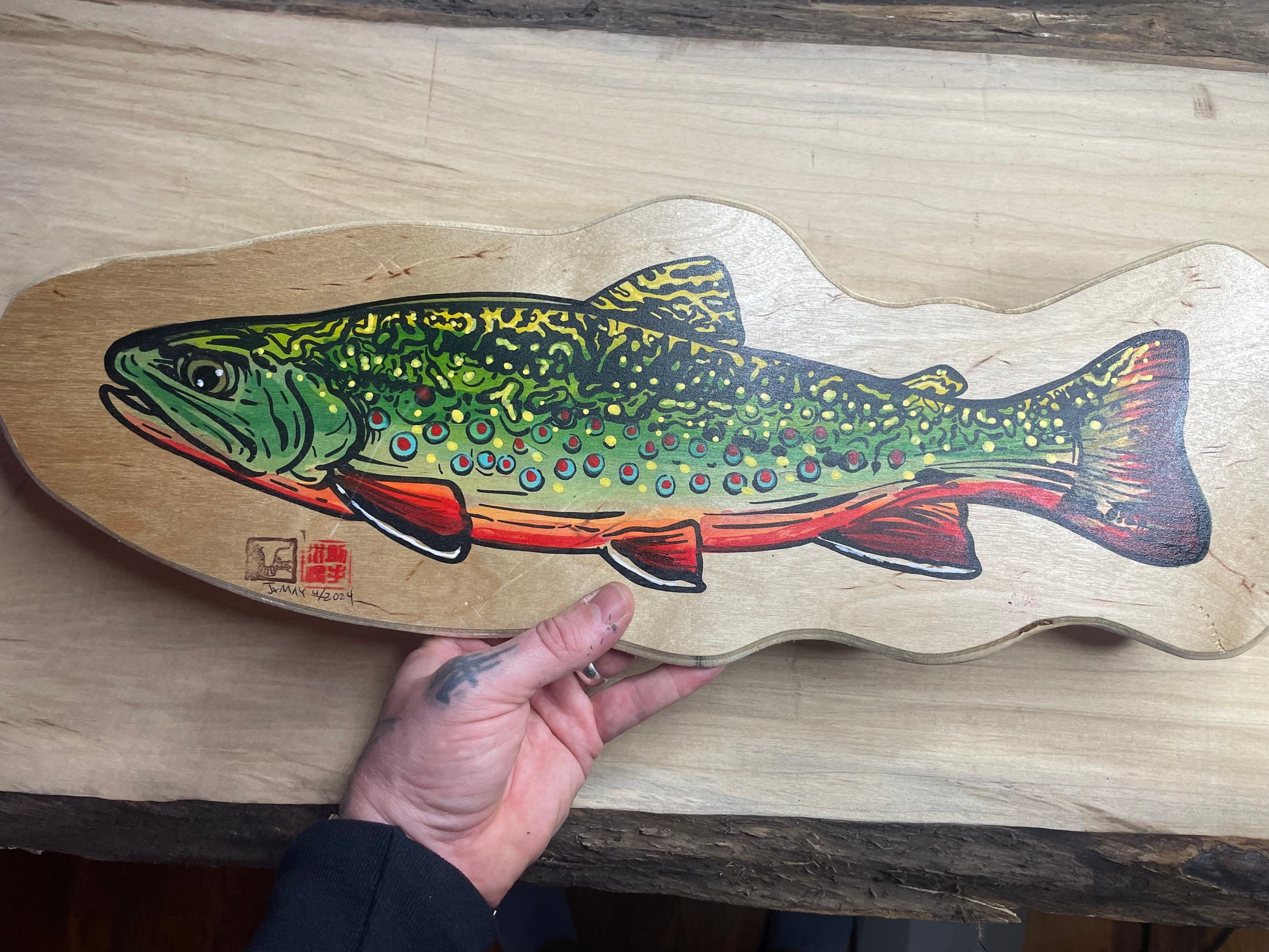 Brook Trout Painting scale view Fly Fishing Art, Wildlife Art, Cabin Art, Gifts for Anglers