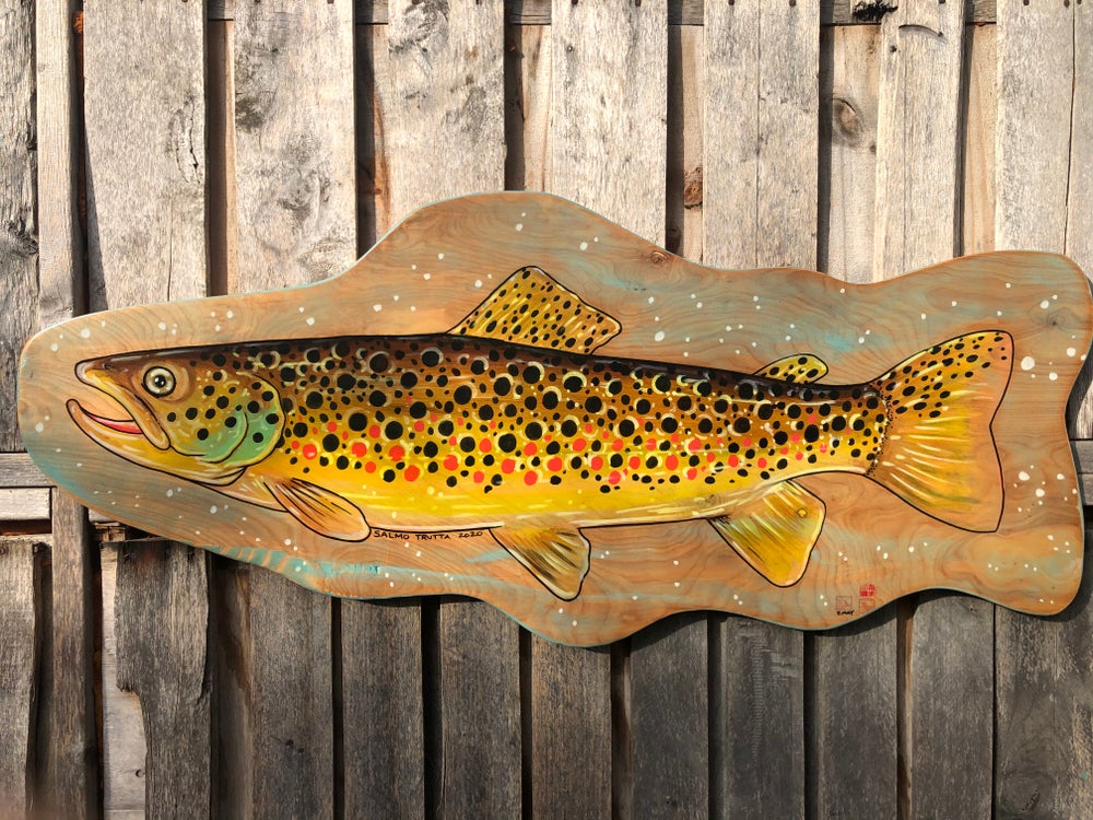 Georgia Brown Trout Purple outlets Chubby Original Painting on Wood